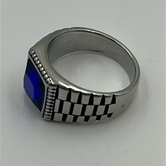 2043- Royal Blue Color Cubic Zirconia Handmade Men's Ring Size 13.5 NWT - Picture 2 of 8